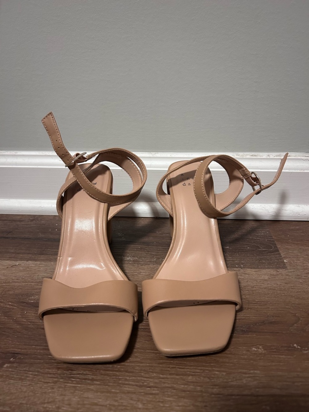 a new day Size 7.5 Nude/Tan Square Toe Ankle-Strap Block Heels